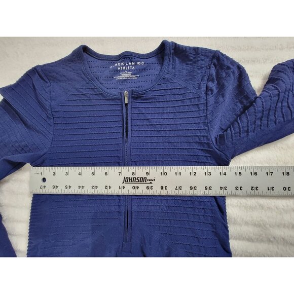 Derek Lam 10C Athleta Women Long Sleeve 1/2 Zip Texture Top Medium Navy Pullover - Picture 5 of 6